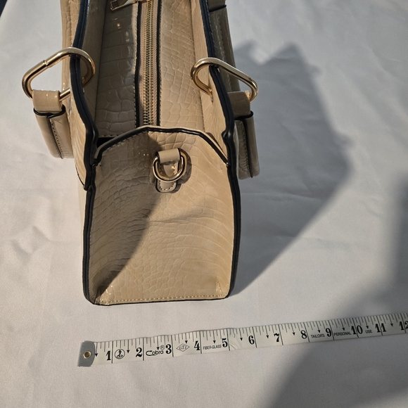 Beige Croc-Embossed Structured Handbag - Picture 12 of 12